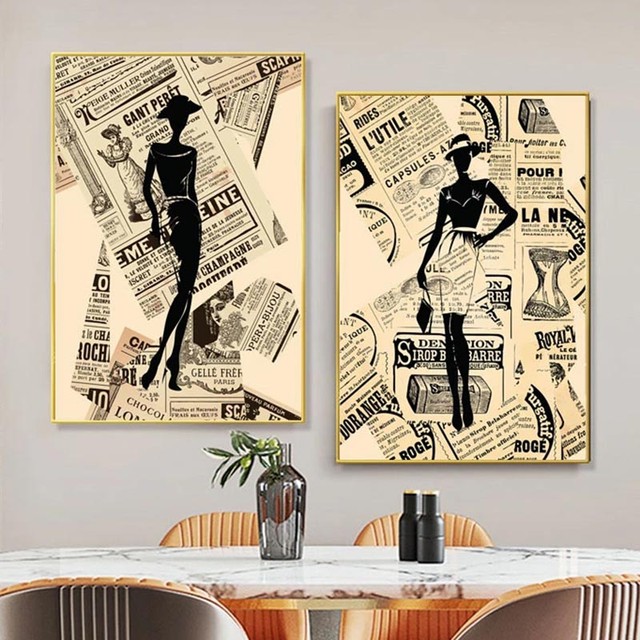 Abstract Fashion Girl In Newspaper Canvas Painting Vintage Poster and  Prints Nordic Wall Art Picture for Living Room Home Decor - AliExpress